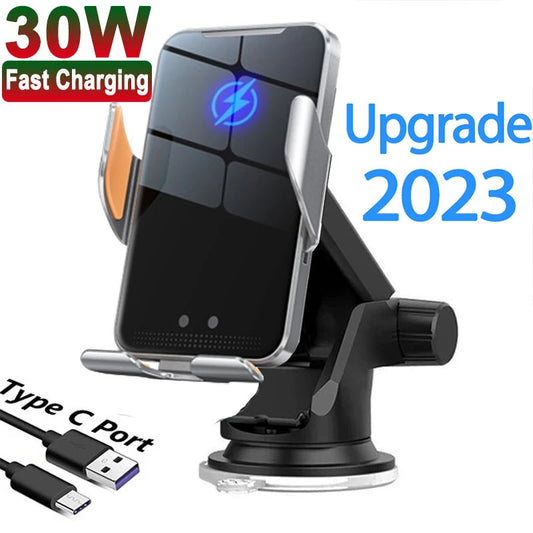 Automatic 30W Car Wireless Charger for iPhone 14 13 12 11 XR X Samsung Infrared Induction Fast Car Charging Phone Holder Mount