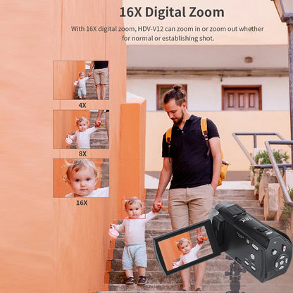 Andoer V12 Video Camera 1080P 16X Digital Zoom Portable Camcorder with 3.0 Inch LCD Screen 30MP Night Vision Face Beautification