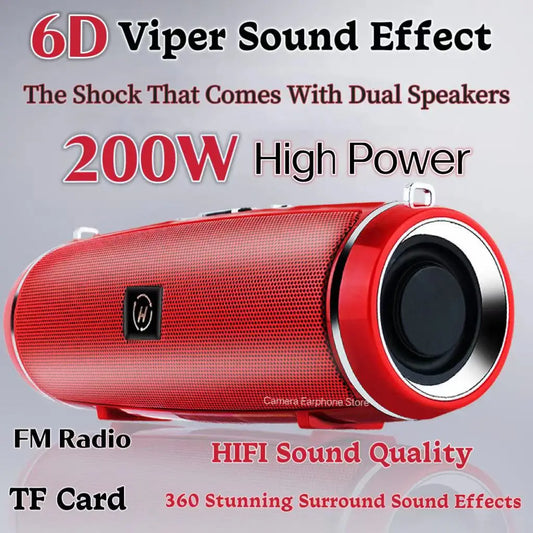 Caixa De Som - Portable Wireless Speaker Bluetooth 200W High Power Outdoor Audio 3D Stereo Surround TWS FM Voice RHDE Promotion