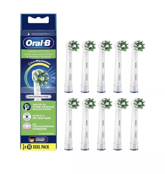10Pack Oral B Pro Cross Action Braun Replacement Electric Toothbrush Heads White